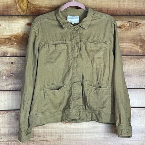 Lucky Brand Womens Jacket XL Linen Blend Utility Military‎ Button Pockets - Picture 1 of 8